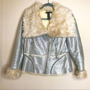 Faux suede‎ moto fur lined jacket